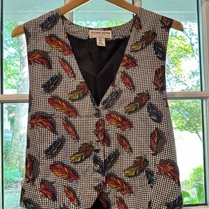 Vintage 90s Carol Horn Colorful Feather Patterned Vest